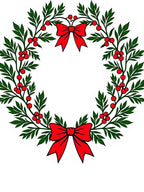 Festive Green Holly Red Berry Bow Wreath Rug