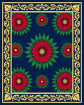 Deep Blue Red Floral Border Rug
