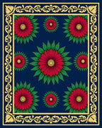 Deep Blue Red Floral Border Rug