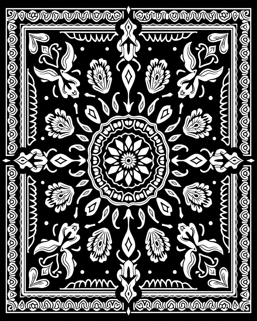 Monochromatic Floral Mandala Pattern Rug