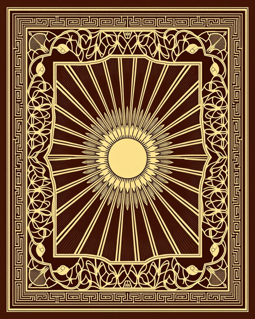 Radiant Sunburst With Geometric Border Design Rug