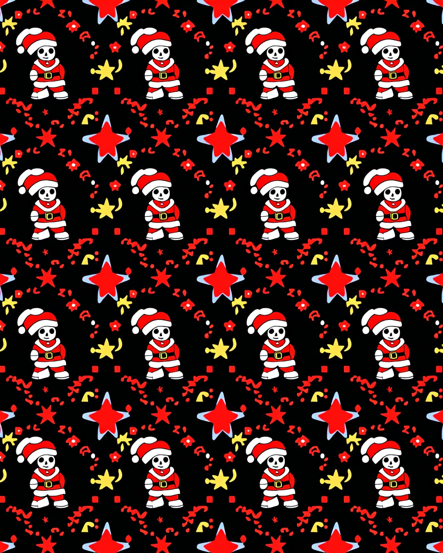 Cute Skeleton Santa Black Star Rug
