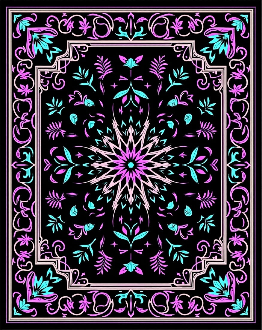 Ornate Pink Teal Floral Mandala Rug
