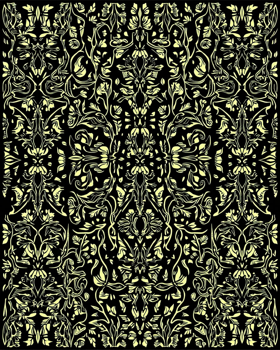 Ornate Black Floral Vine Art Rug