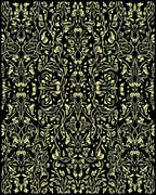 Ornate Black Floral Vine Art Rug