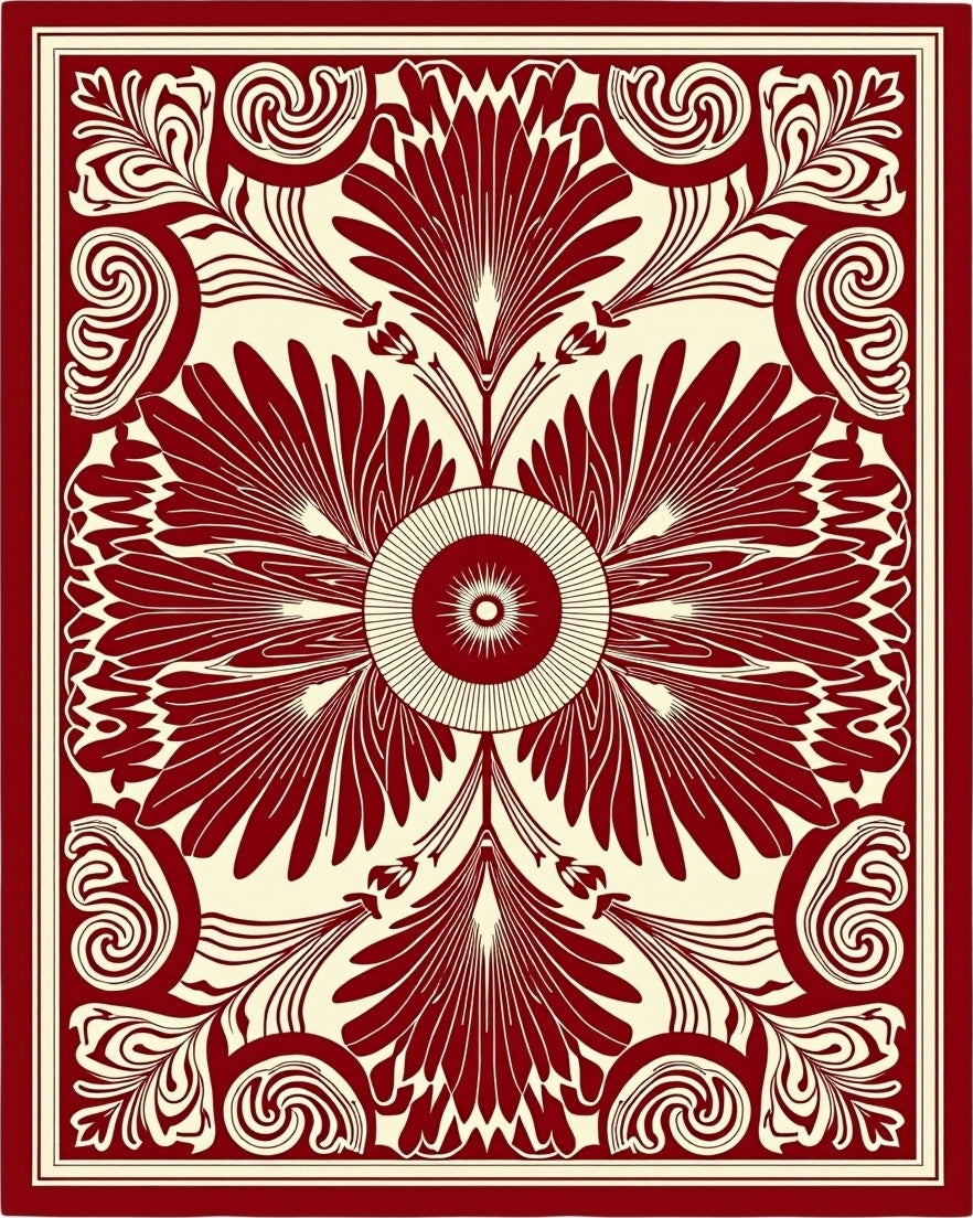 Crimson Floral Art Nouveau Rug