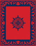 Red Blue Floral Medallion Border Rug