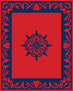 Red Blue Floral Medallion Border Rug