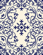 Classic Navy Floral Vine Pattern Rug