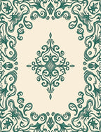 Elegant Teal Floral Scroll Pattern Rug