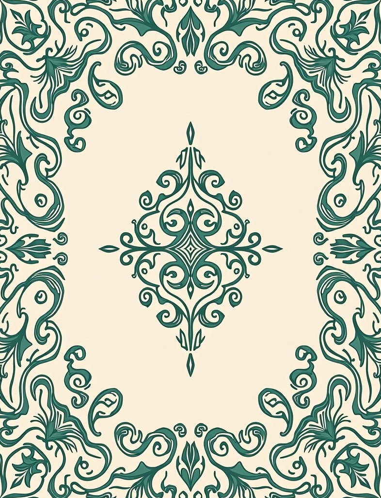 Elegant Teal Floral Scroll Pattern Rug