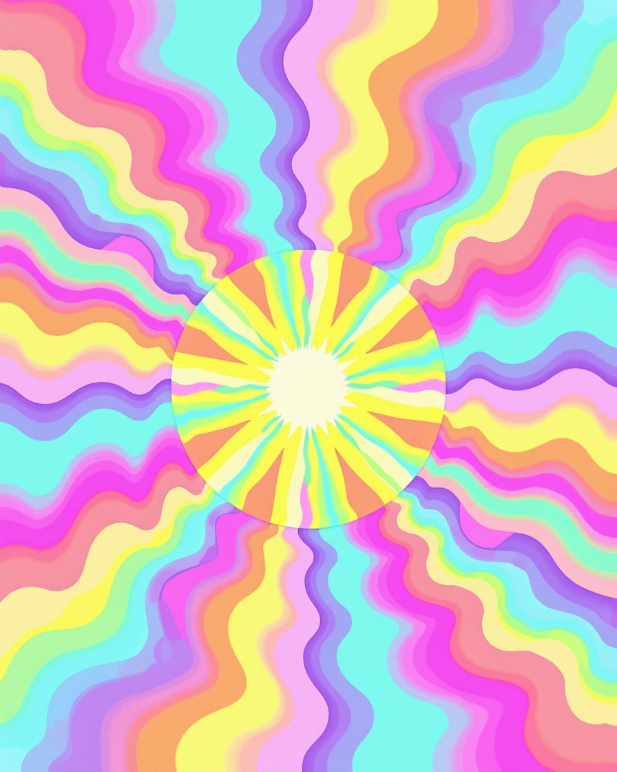 Retro Sunburst Rainbow Wave Rug