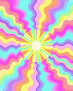 Retro Sunburst Rainbow Wave Rug