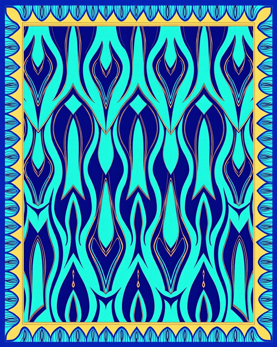 Abstract Teal And Navy Pattern Rug
