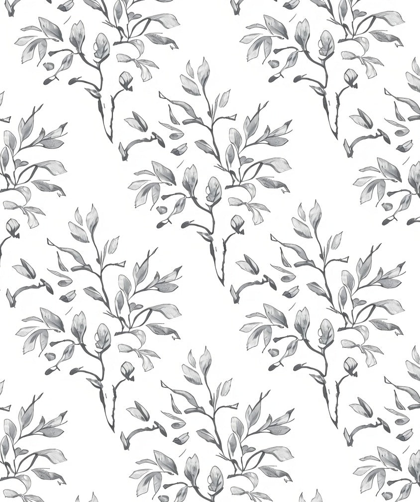 Gray Botanical Branch Pattern Rug