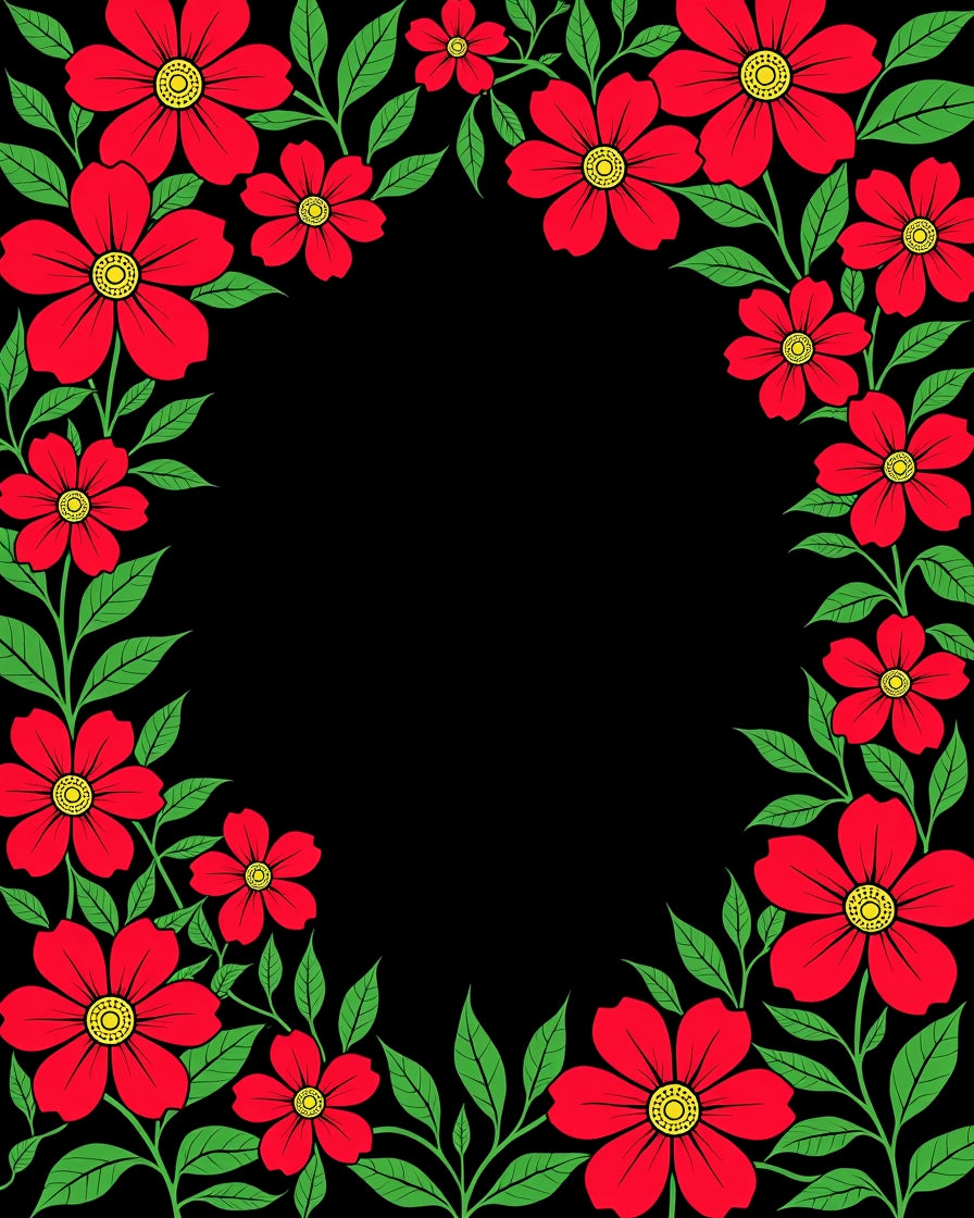 Vibrant Red Floral Garland Border Rug