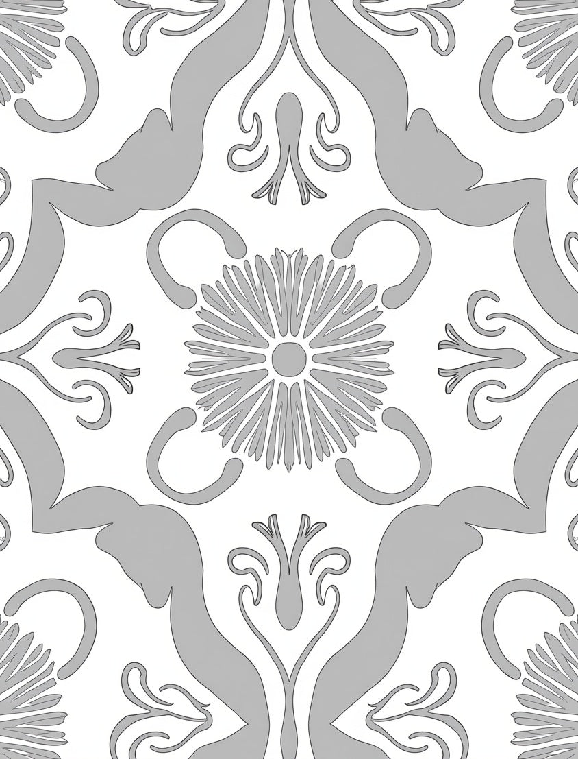 Ornate Floral Damask Scroll Pattern Rug