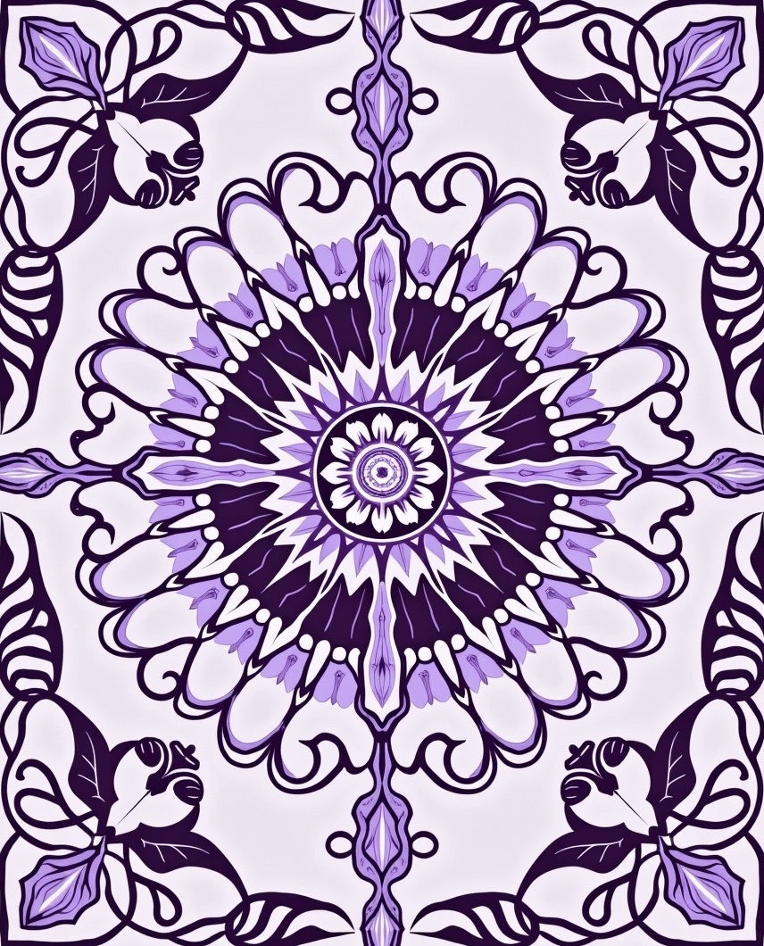 Ornate Purple Floral Mandala Pattern Rug