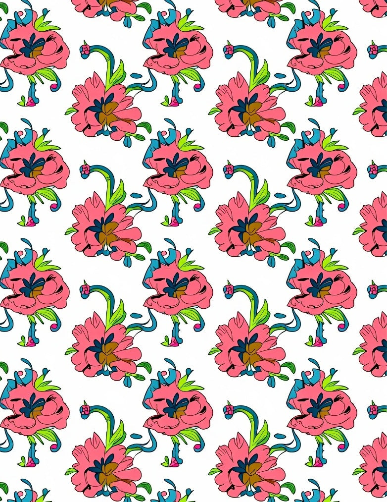 Pink Floral Swirl Pattern Design Rug
