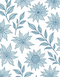 Blue Floral Linework Decorative Pattern Rug