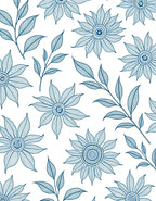 Blue Floral Linework Decorative Pattern Rug