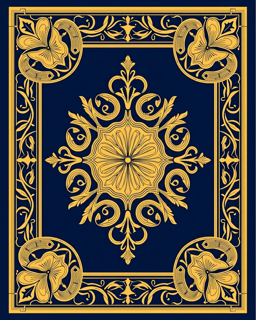 Elegant Golden Floral Border Design Rug