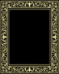 Ornate Gold Scrollwork Border Design Rug