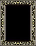 Ornate Gold Scrollwork Border Design Rug