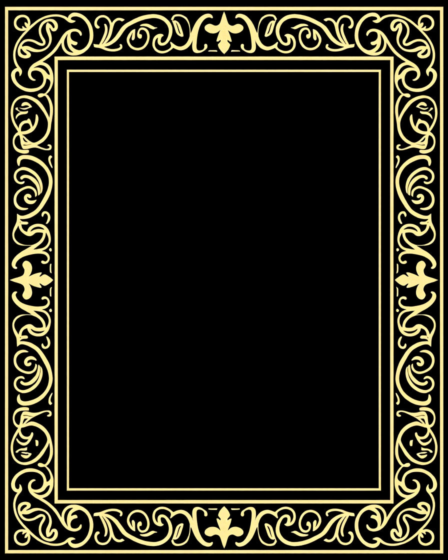 Ornate Gold Scrollwork Border Design Rug