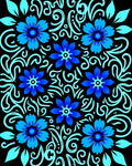 Vibrant Blue Floral Swirls Rug