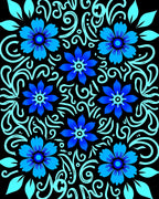 Vibrant Blue Floral Swirls Rug