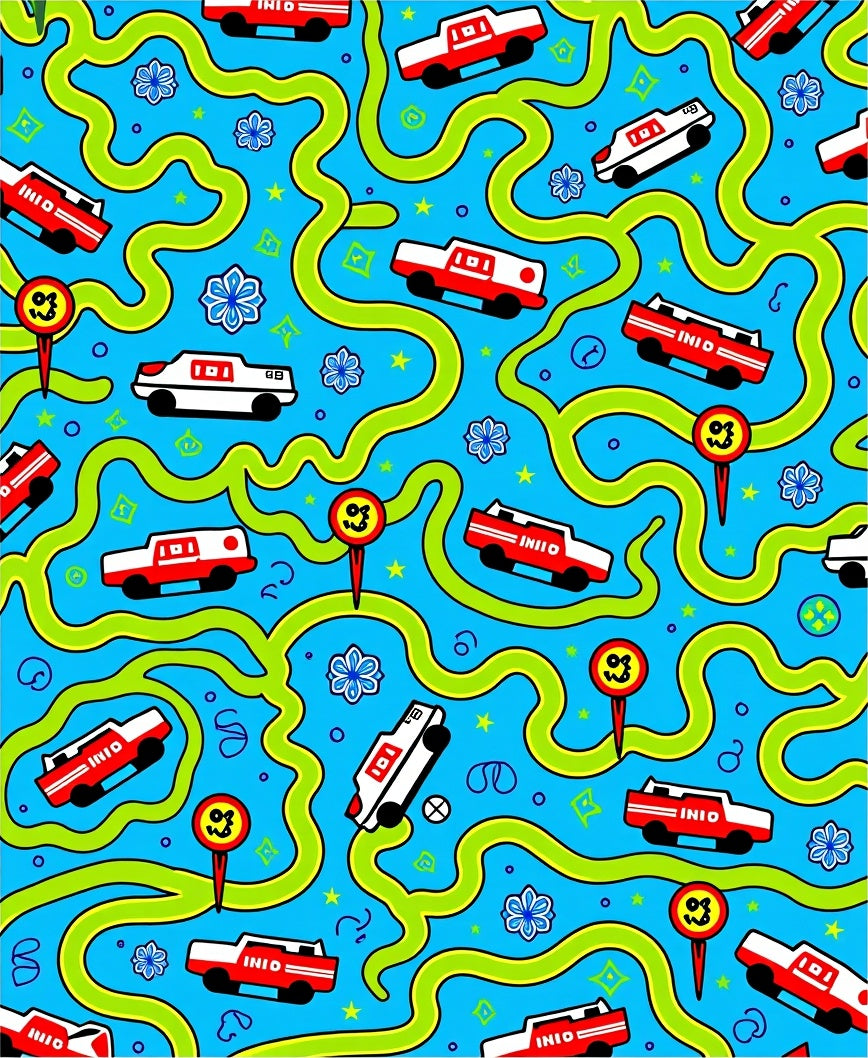 Red White Car Race Track Rug
