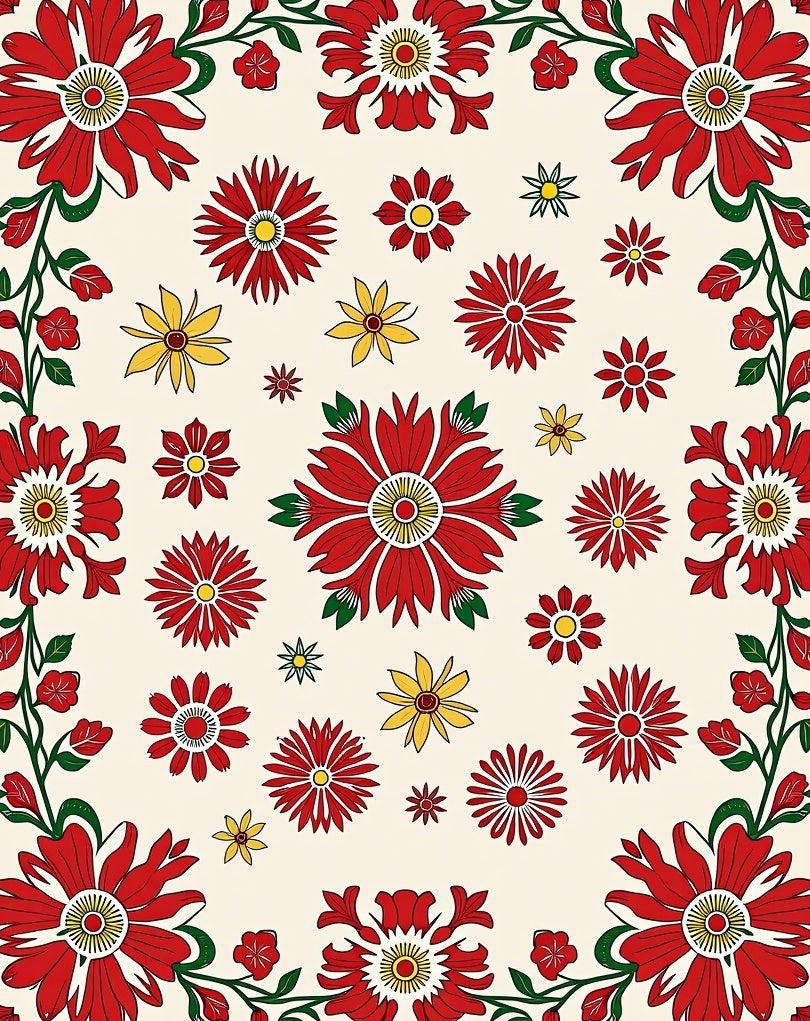Bold Red Floral Patterned Textile Rug