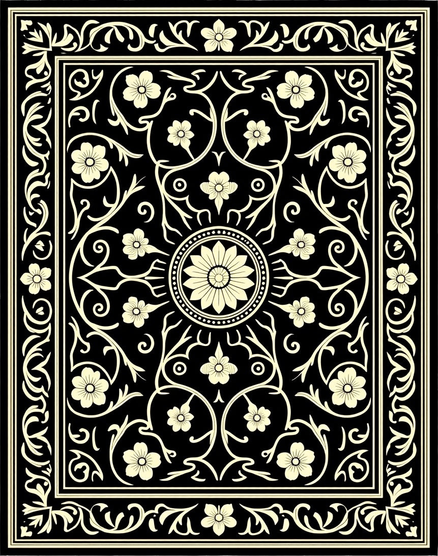 Elegant Floral Scroll Patterned Design Rug
