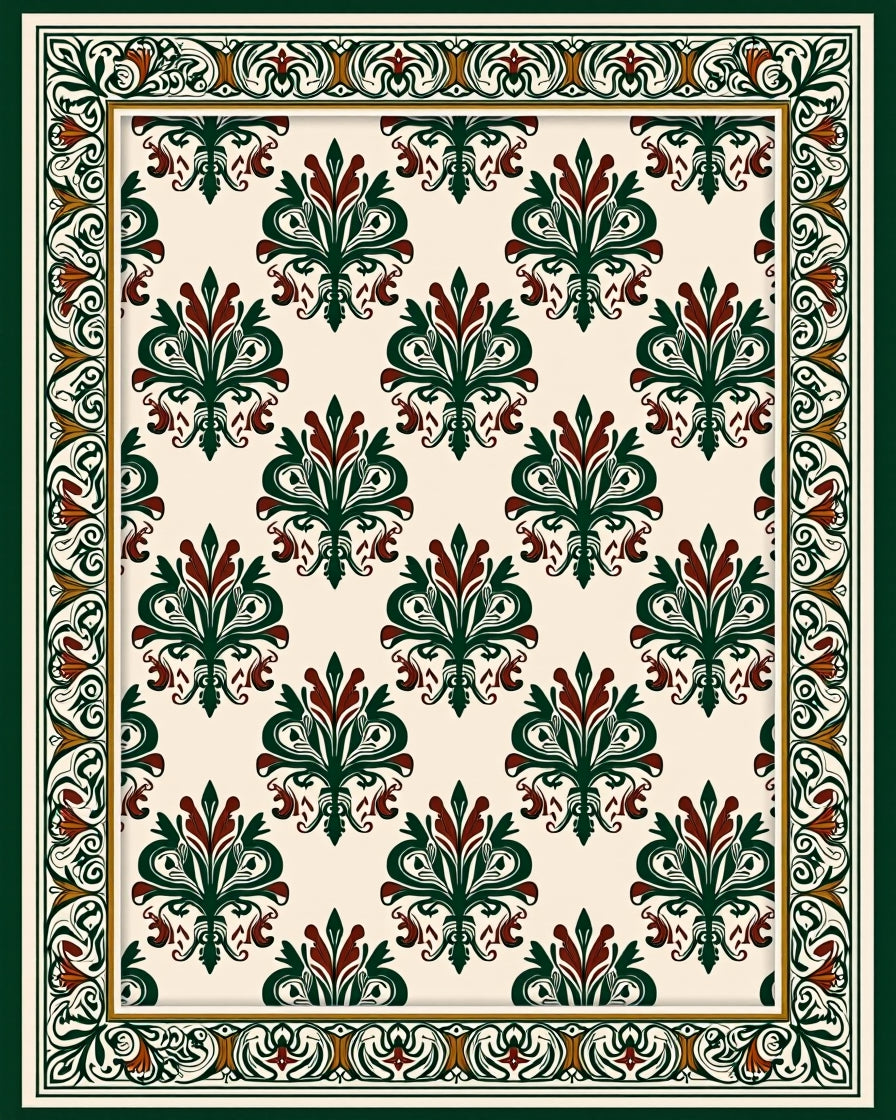 Ornate Floral Damask Pattern Rug
