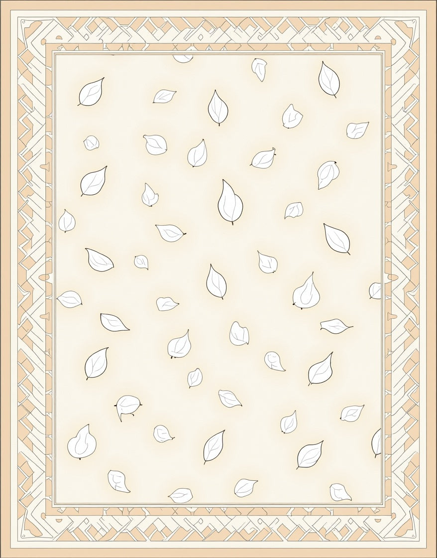 Delicate Falling Leaves Border Design Rug