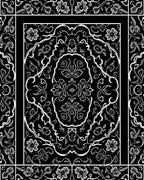 Black Floral Scrollwork Pattern Rug