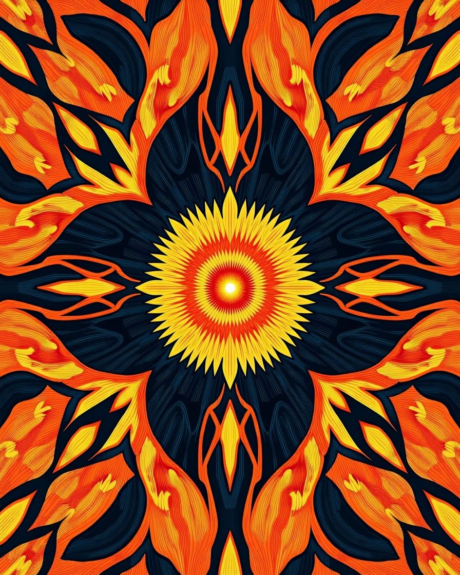 Symmetrical Sunburst Floral Pattern Rug