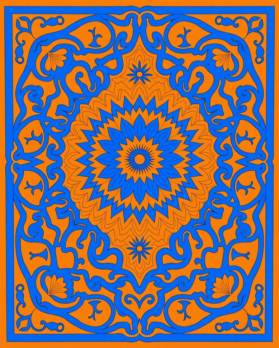Bold Blue Floral Mandala Pattern Design Rug