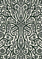 Symmetrical Black Floral Art Nouveau Rug