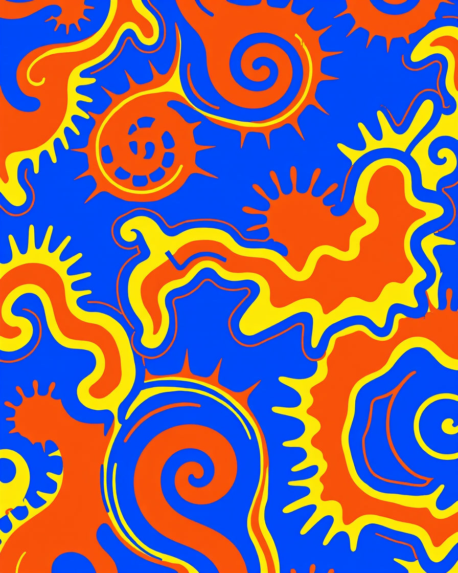 Swirling Abstract Orange Yellow Blue Design Rug