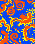Swirling Abstract Orange Yellow Blue Design Rug