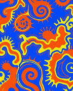 Swirling Abstract Orange Yellow Blue Design Rug