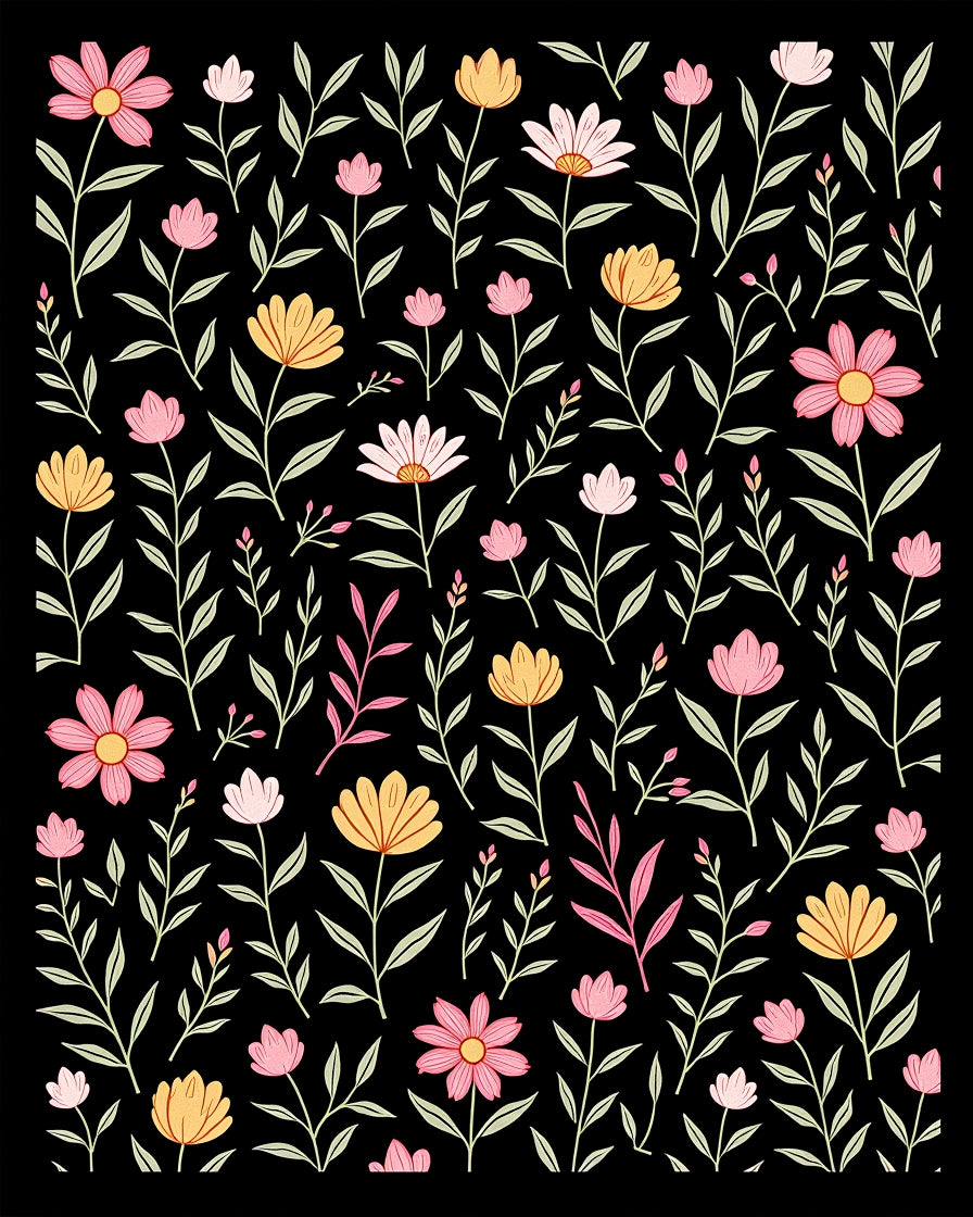 Whimsical Pink Yellow Floral Pattern Rug