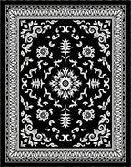Black White Ornamental Floral Pattern Rug