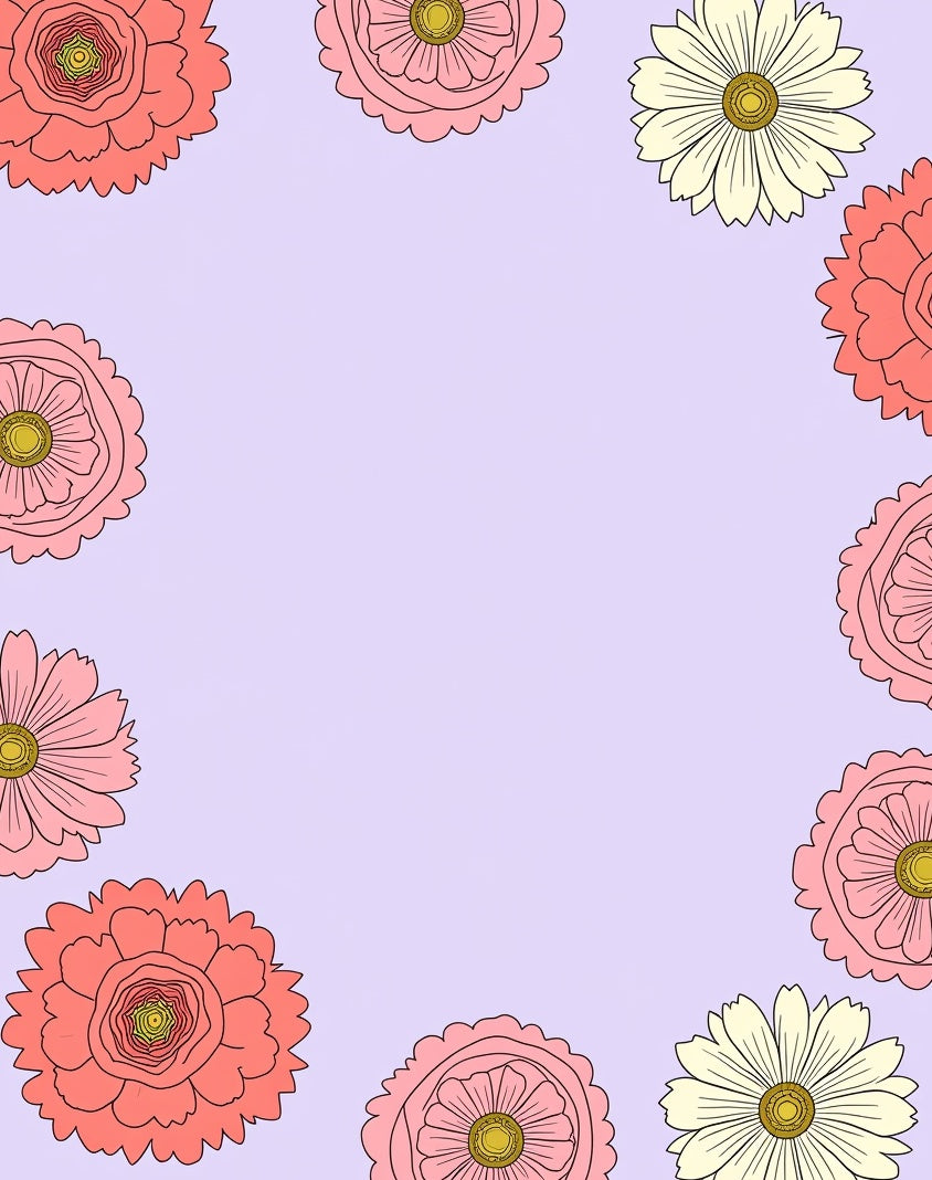 Pink Coral Cream Floral Frame Rug