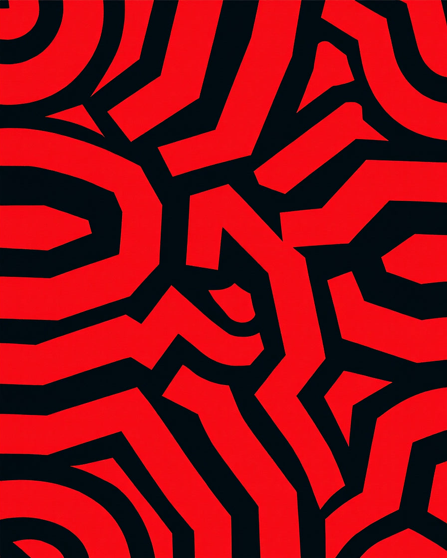 Bold Red Black Abstract Pattern Rug