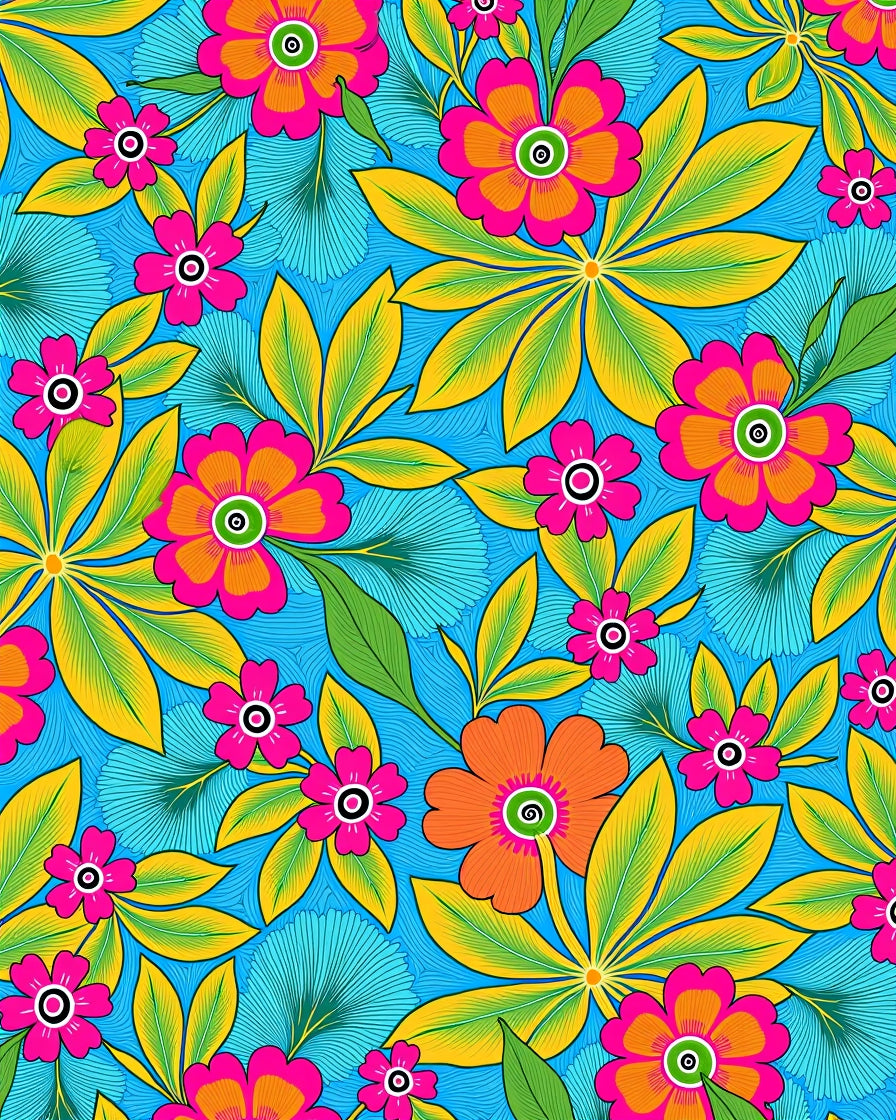 Vibrant Floral Pattern With Leafy Accents Rug