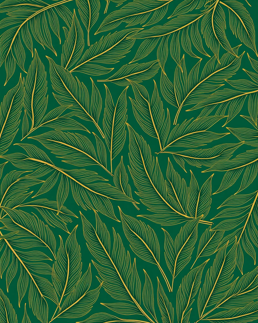 Emerald Green Gold Leaf Pattern Rug