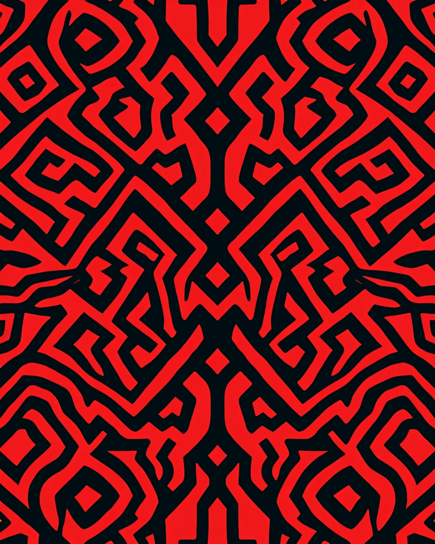 Bold Red Black Abstract Tribal Rug